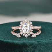 2.0 CT Oval Cut Halo Moissanite Bridal Ring Set Mapple Gems